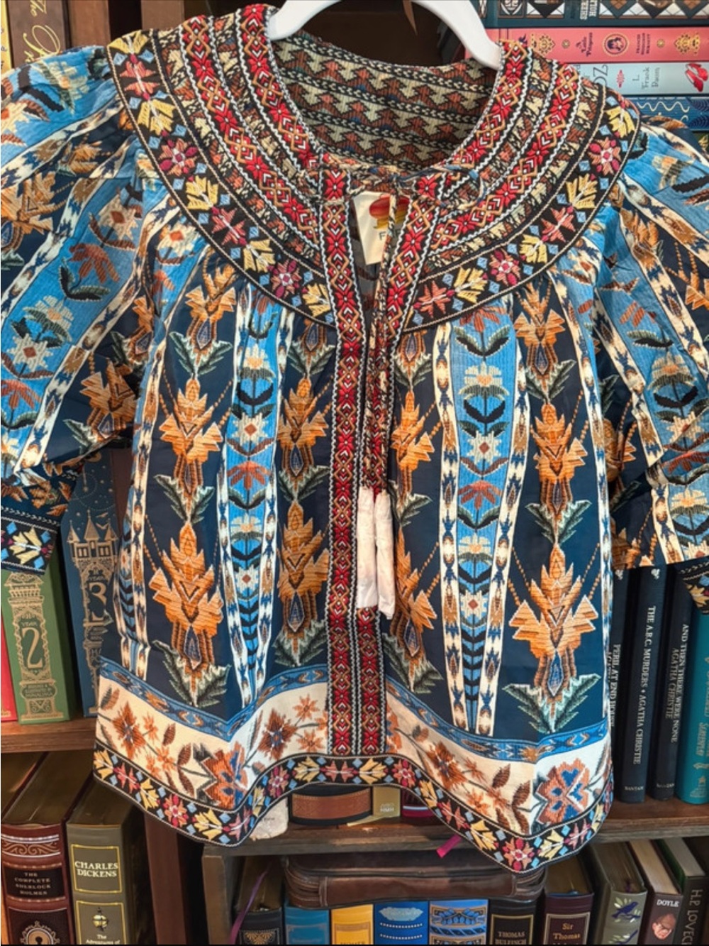 FARM Rio Blue Tunic with Gold and Red Embroidery